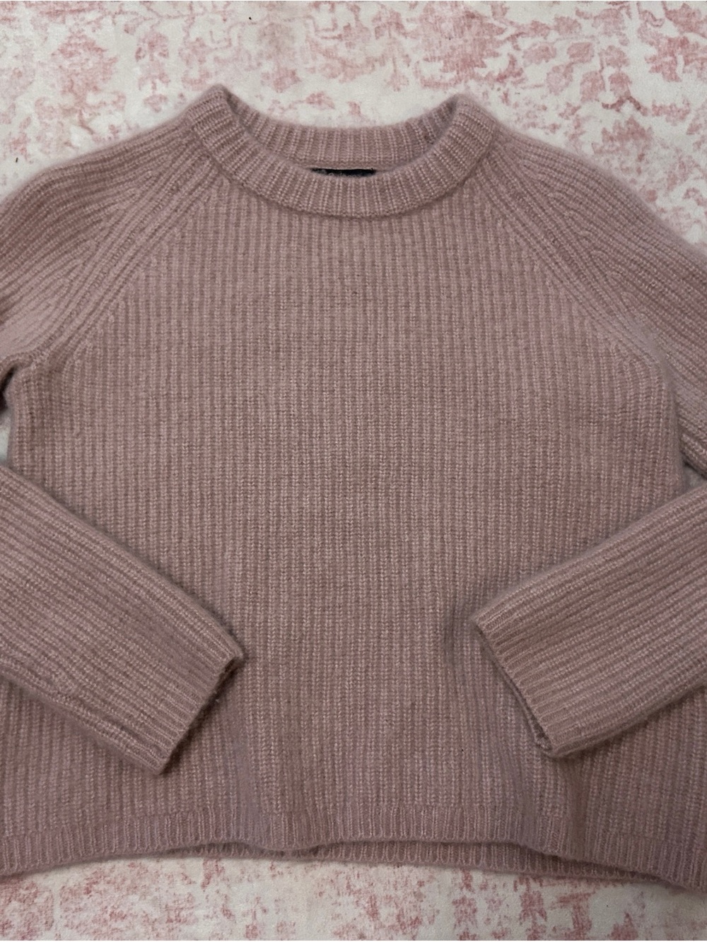 Quince Ribbed Crewneck Sweater in Dusty Rose Cashmere Small